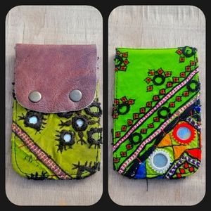 🍄🪬 Free People Boho Embroidered Repurposed vtg banjara hippie Wallet card case